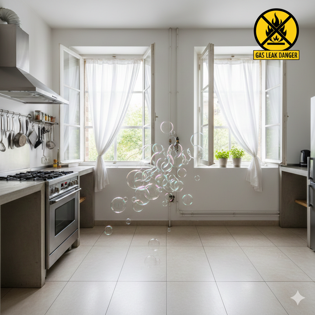 Showing gas leak detection using soap bubbles