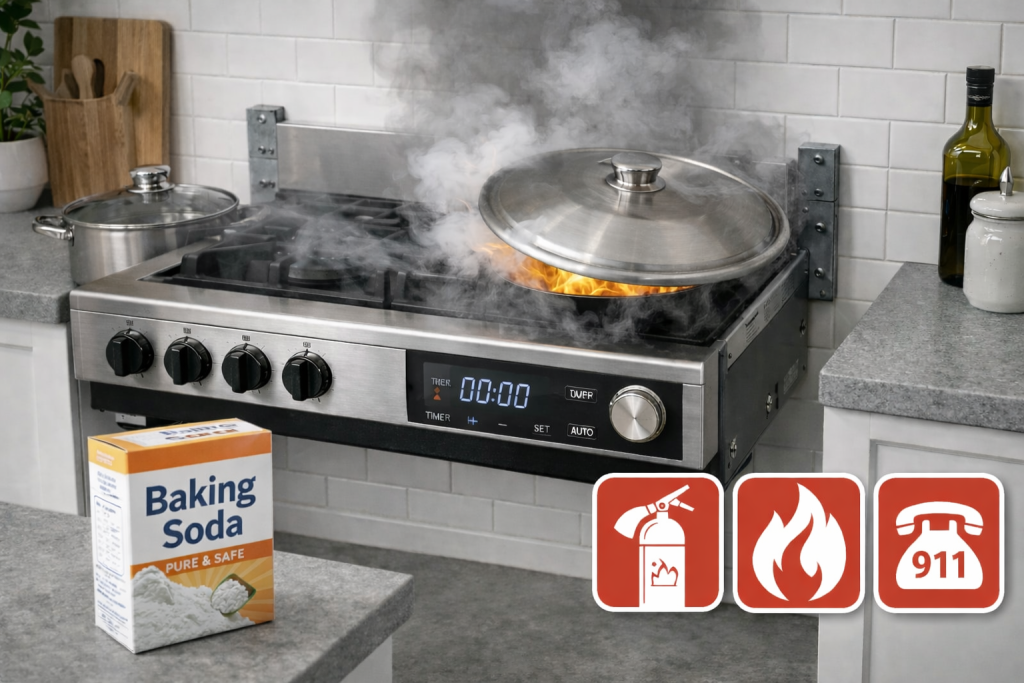 Showing emergency response to stove fire