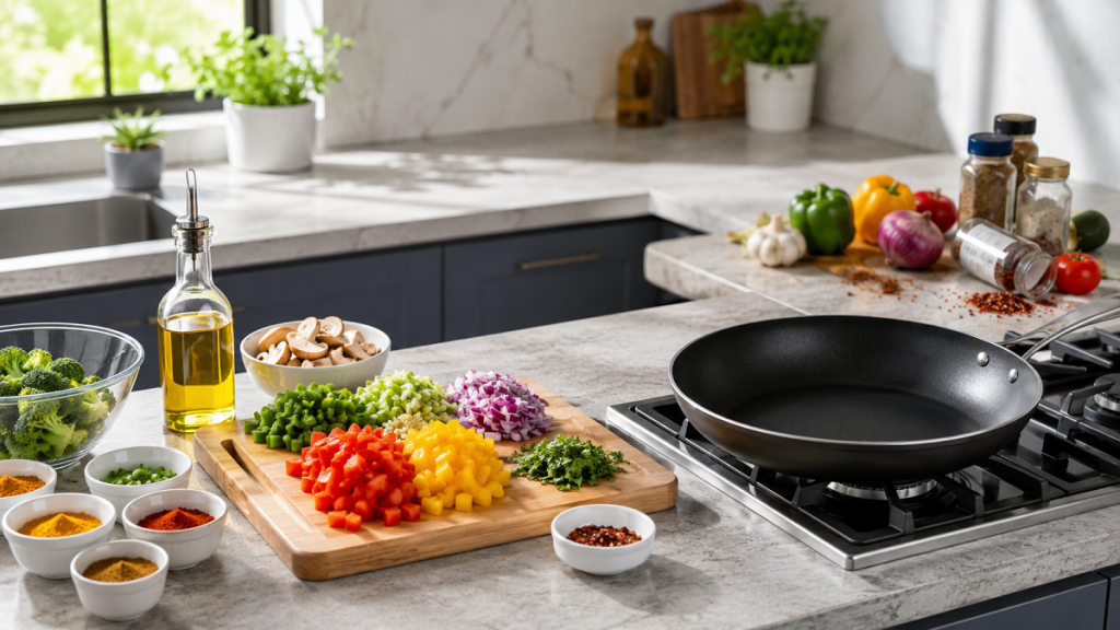 Common kitchen mistakes include forgetting to prep ingredients before cooking, leading to stress and burnt food.